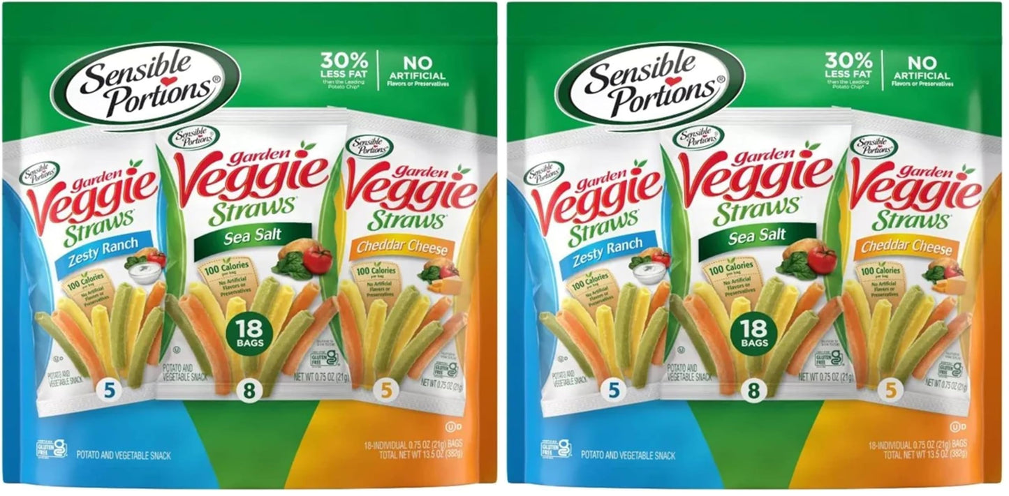 Sensible Portions Garden Veggie Straws 18ct Polybag Variety Pack (Pack of 2)