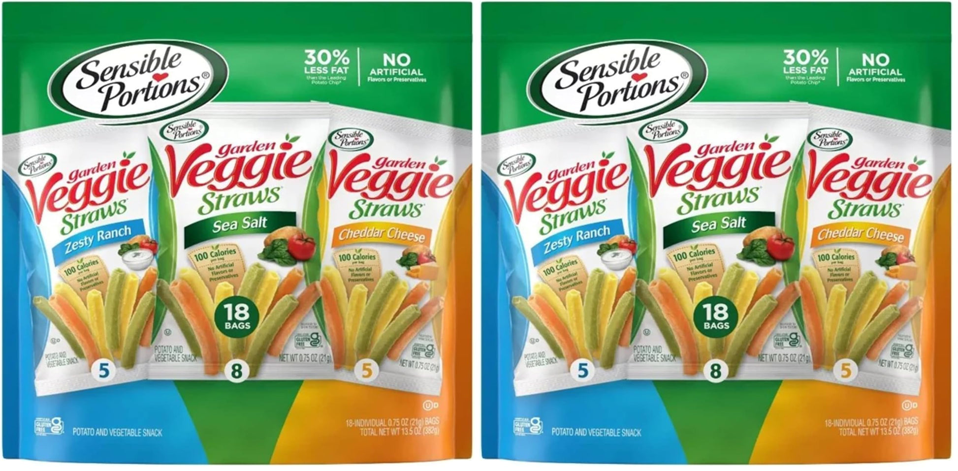 Sensible Portions Garden Veggie Straws 18ct Polybag Variety Pack (Pack of 2)