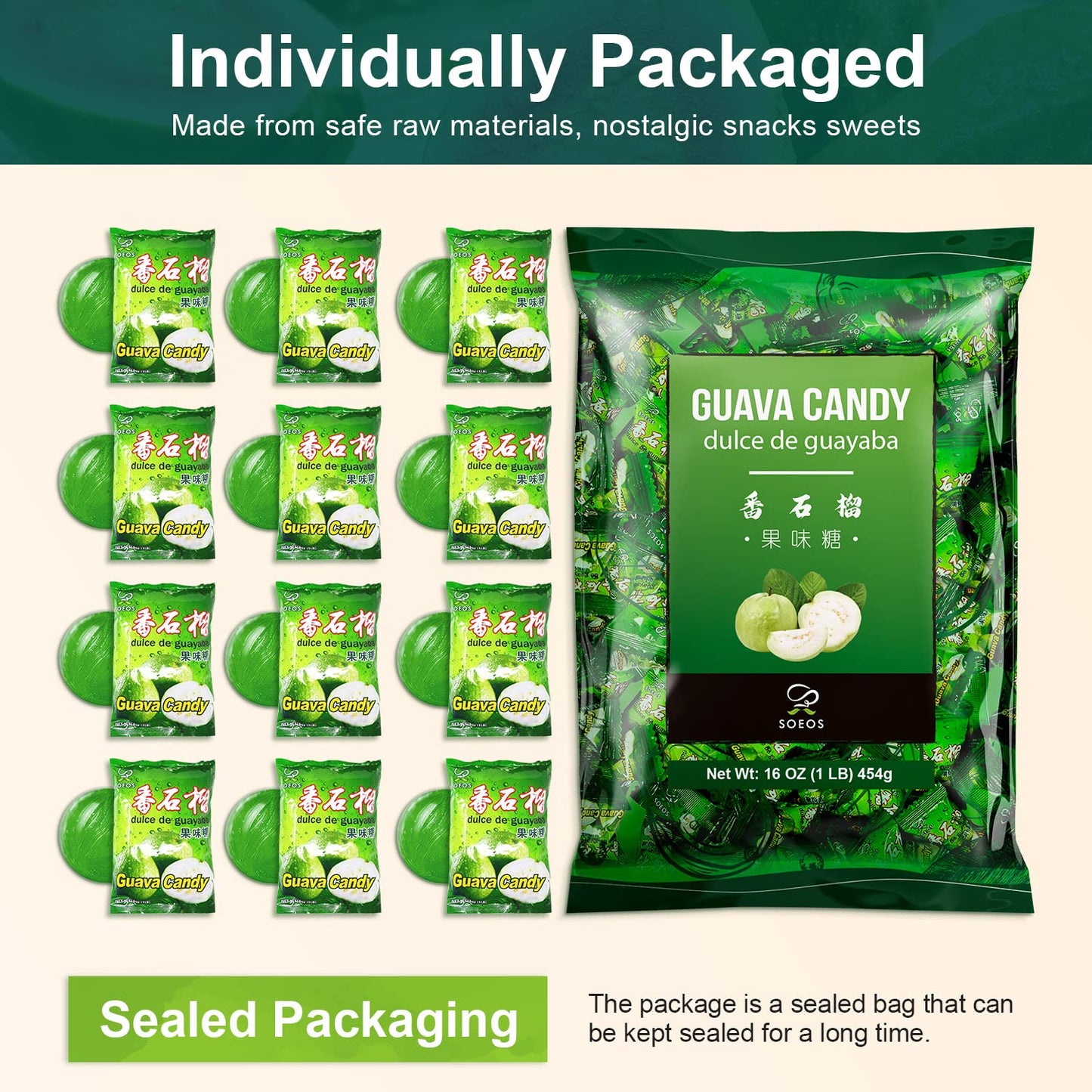 Soeos Guava Candy 16 Ounce, Classic Series Chinese Guava Hard Candy, Rich Guava Flavor Holiday Hard Candy