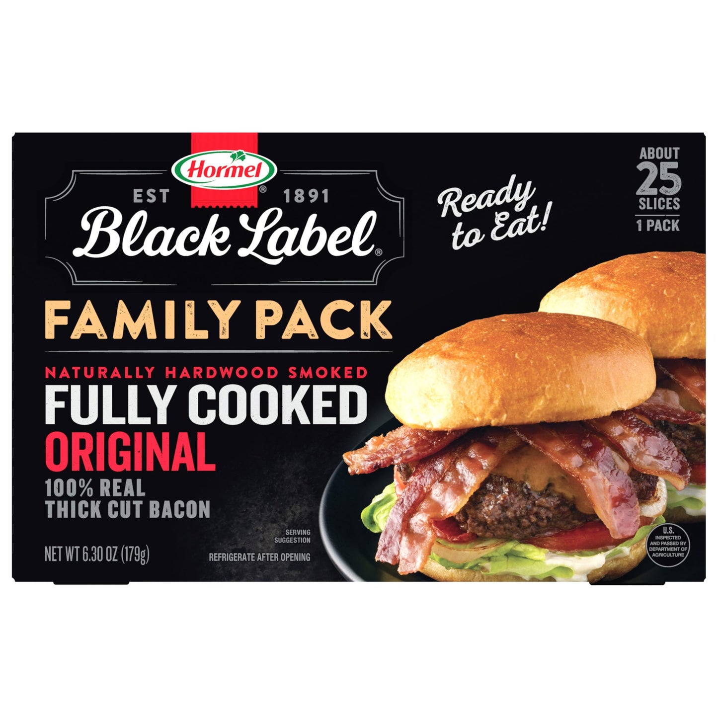HORMEL BLACK LABEL Thick Cut Bacon  Fully Cooked Bacon  Gluten-Free Snacks  Family Pack - 6.3oz