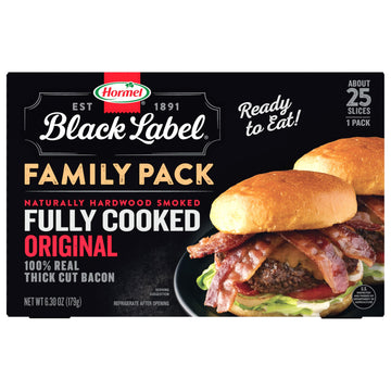 HORMEL BLACK LABEL Thick Cut Bacon  Fully Cooked Bacon  Gluten-Free Snacks  Family Pack - 6.3oz