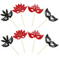 24Pcs Masquerade Masks Cupcake Toppers Black Red Glitter Mask Cupcake Picks For Masquerade Mardi Gras Party Baby Shower Birthday