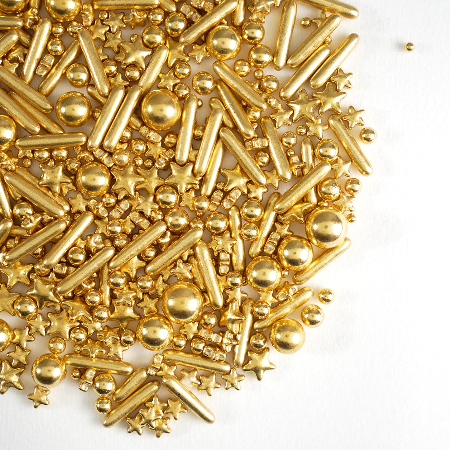 Joyvitas Edible Gold Pearl Star Rods Sprinkles, 150g Dessert Sprinkles for Cake Decorating, Wedding, Christmas, Baking Supplies
