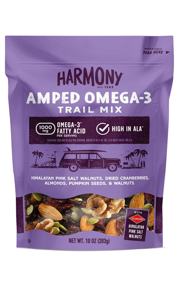 Diamond of California Harmony Amped Omega-3 Trail Mix, Mixed Nuts, Dried Fruit, 10 oz (3 Pack)