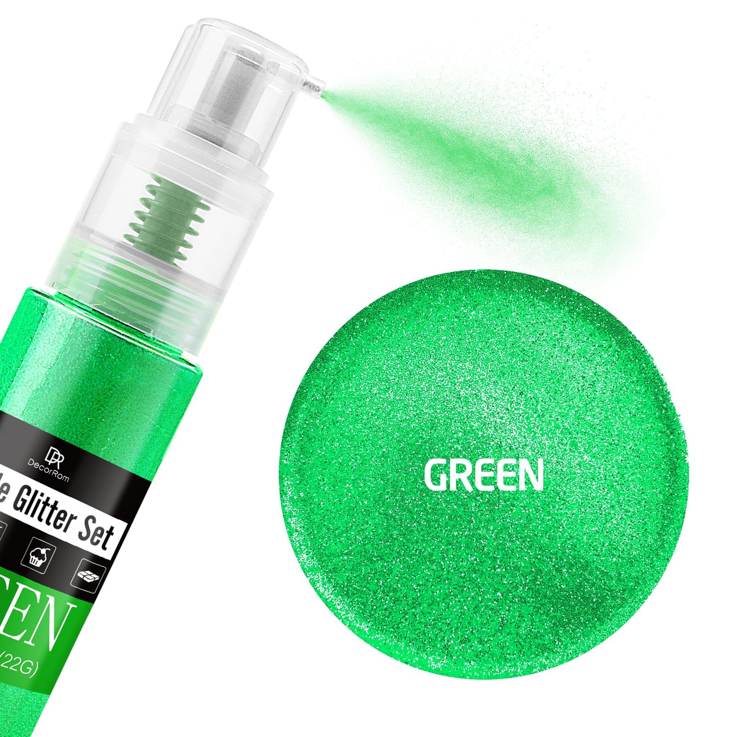 DecorRom Edible Glitter Spray - 3/4oz Luster Dust, Food Grade Shimmer Powder for Cake Decorating, Green