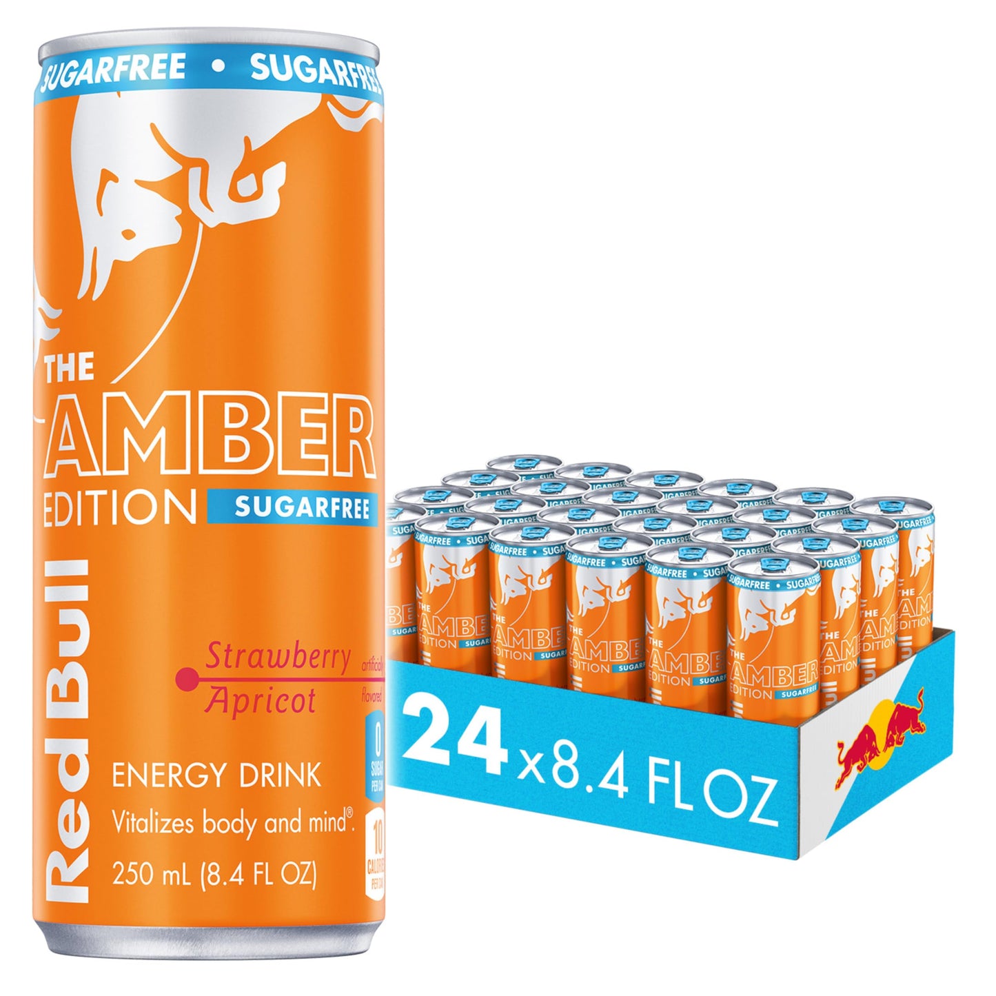 Red Bull Amber Edition Sugar Free Energy Drink, Strawberry Apricot, 8.4 Fl Oz, Pack of 24 Cans, Model RB243204