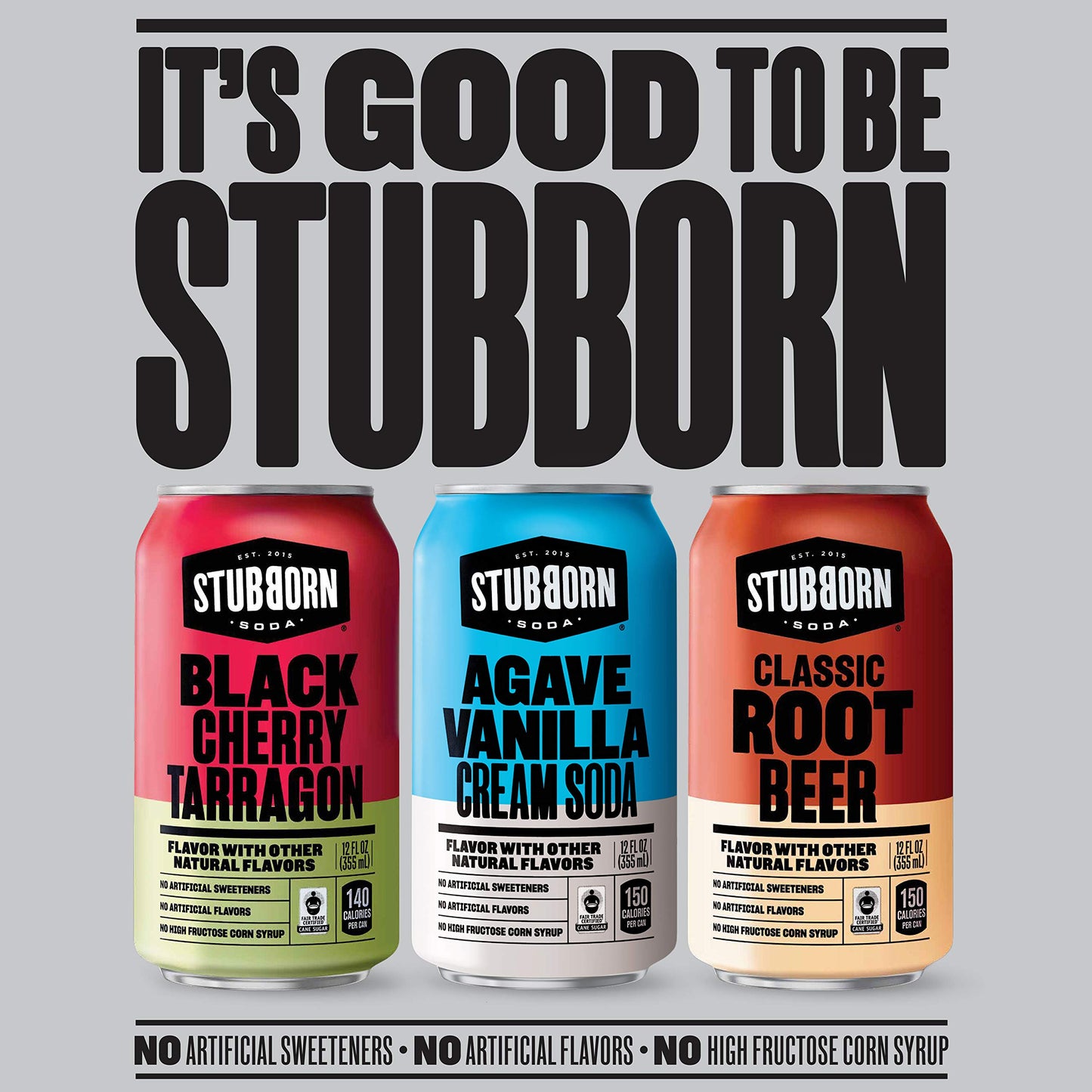 STUBBORN SODA, 3 Flavor Variety Pack, 12oz Cans (12 Pack)