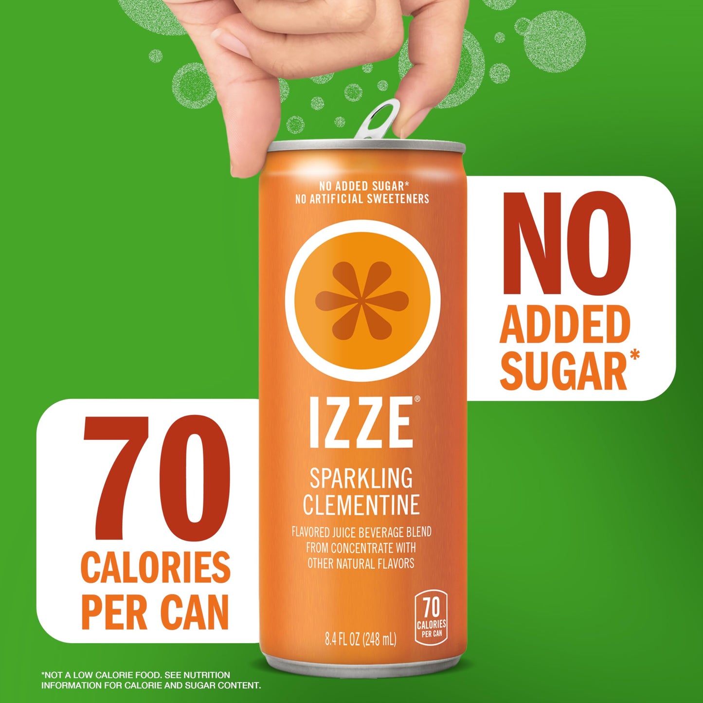 IZZE Sparkling Water Juice Beverage, Clementine, No Sugar Added, 8.4 Fl Oz, 24 Cans