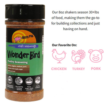 Dizzy Pig Wonder Bird Poultry Seasoning Rub (8Oz Shaker) - Seasons 30+Lbs Of Food - Hand Made In The Usa - Msg Free, Gluten Free