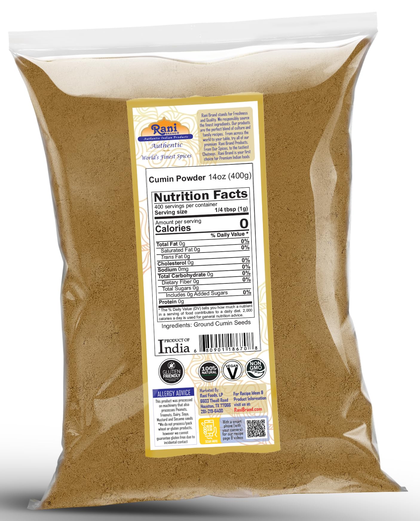 Rani Cumin (Jeera) Powder Spice 14Oz (400G) ~ All Natural | Vegan | Gluten Friendly | Non-Gmo | Kosher | Indian Origin