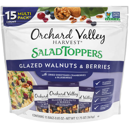 Orchard Valley Harvest Salad Toppers Glazed Walnuts and Berries, 0.85 Ounce Bags (Pack of 15), Salad Toppings, Non-GMO, No Artif