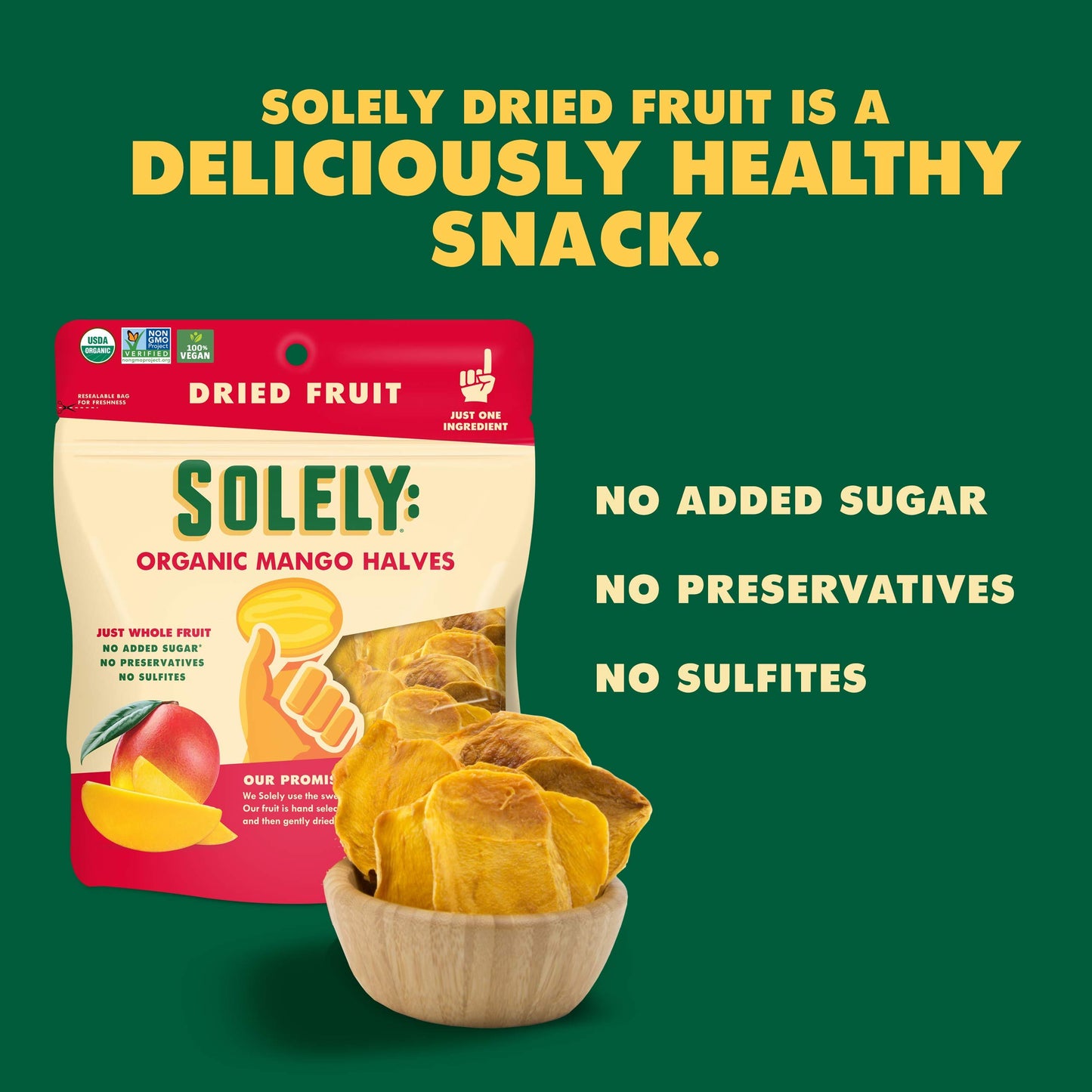 Solely - Organic Dried Mango Strips (5 Oz Resealable Bags, Pack Of 6) - Real Fresh Fruit - 1 Ingredient - Healthy Snacks For Adu