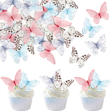 48 PCS Edible Butterfly Cupcake Toppers Colorful Wafer Paper Butterflies Cake Decorations Edible Butterfly Cupcake Picks for But