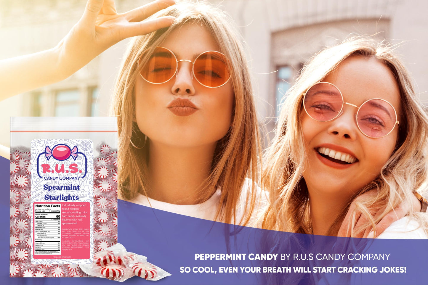 R.U.S. Candy Company Peppermint Starlite Candy - 1 Pound Bag - Refreshing Mint Hard Candy Perfect For Parties And Holiday Celebr