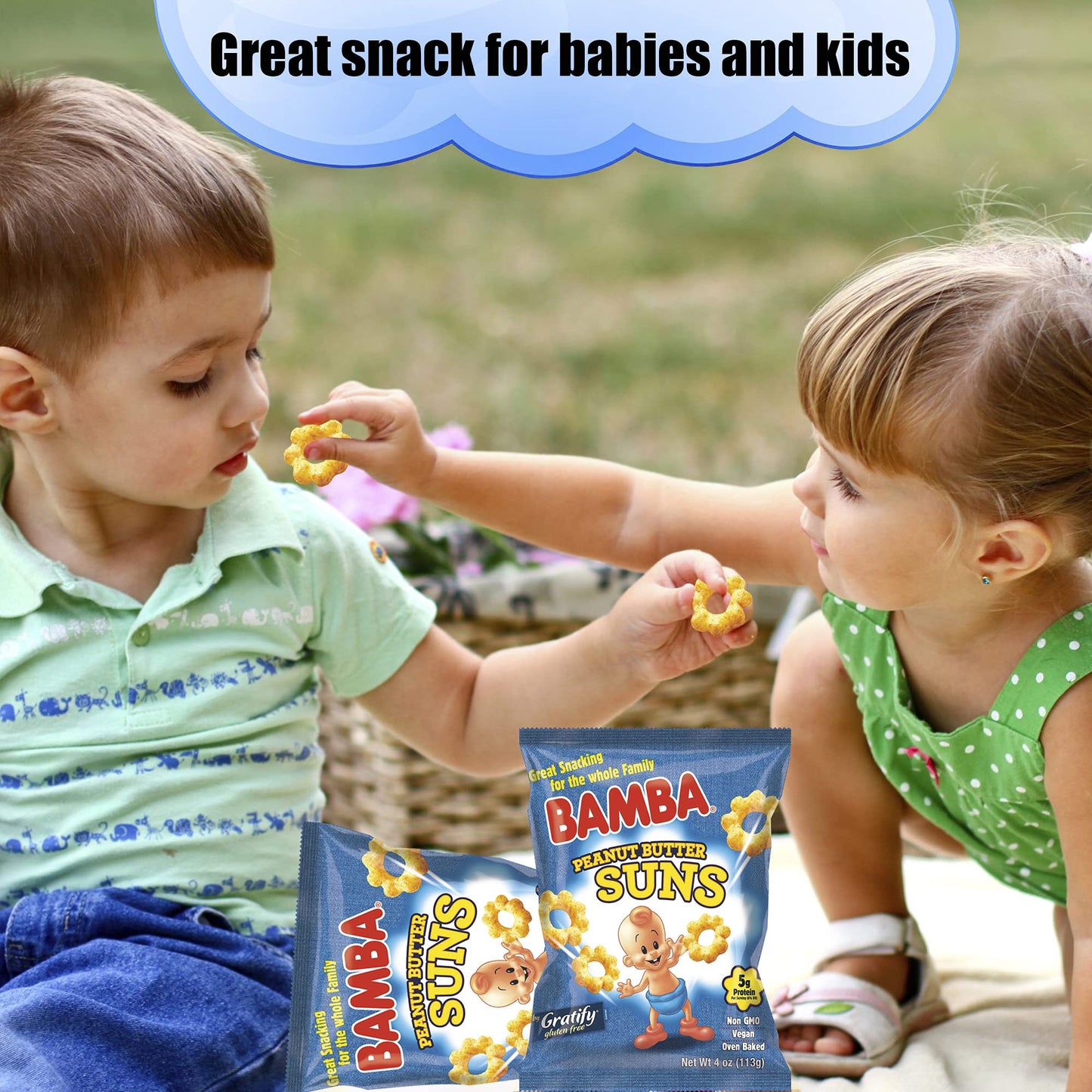 Osem Bamba Peanut Butter Suns Snacks For The Whole Family - All Natural Peanut Butter Corn Puffs Snacks (4 Pack - 4Oz Bags) - Ma