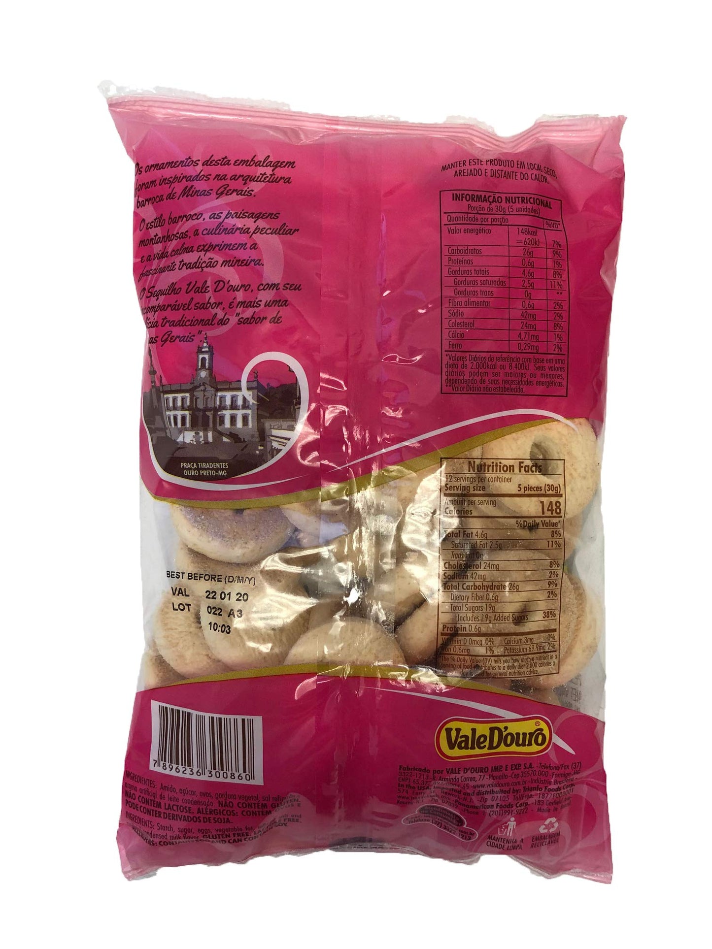 Vale D'Ouro - Condensed Milk Flavored Cassava Cookies - 12.35 Oz (Pack Of 03) | Biscoitos De Sequilhos De Sabor Leite Condensado