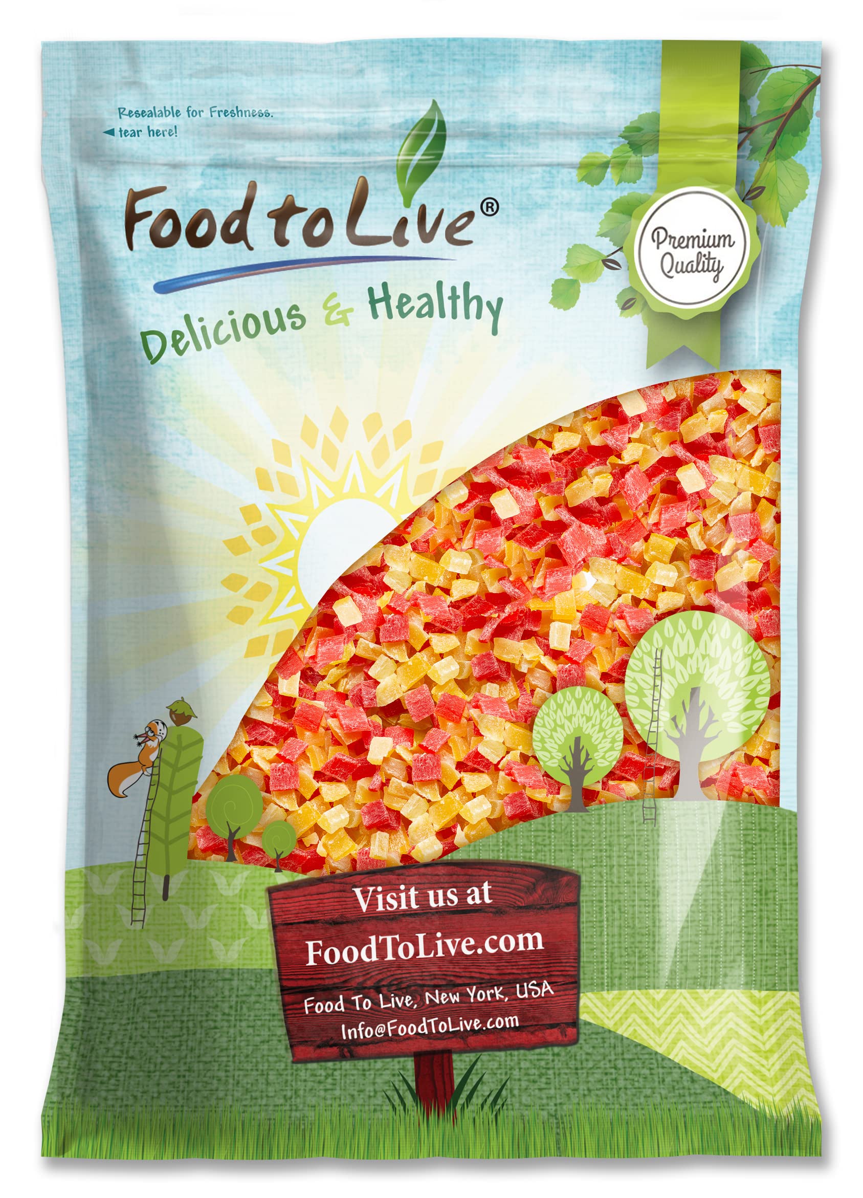 Food to Live Diced Fruits Mix, 8 Pounds - Contains Dreid and Diced Mango, Pineapple, Papaya. Sweetened, Unsulfured, Candied Vega