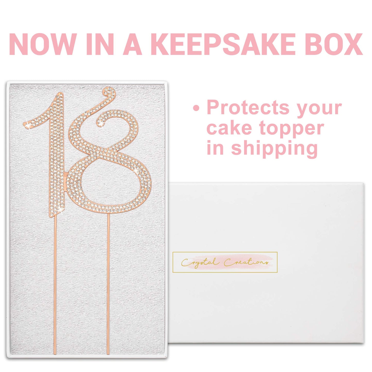Crystal Creations 18 Cake Topper - Premium Rose Gold Metal Decoration, Sparkly Rhinestone, 1 Count
