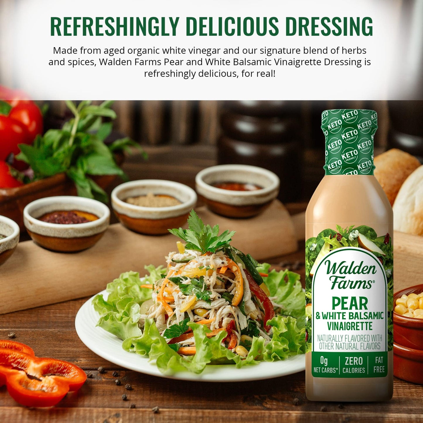 Walden Farms Pear & White Balsamic Vinaigrette Salad Dressing 12Oz 6-Pack