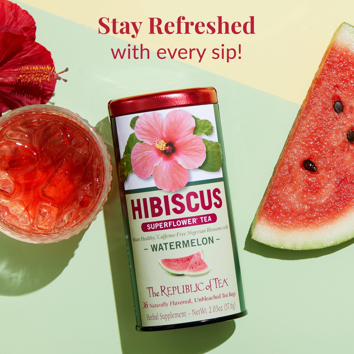 The Republic of Tea Hibiscus Watermelon Herbal Tea, 36 Tea Bags, Citrus Berry Flavor
