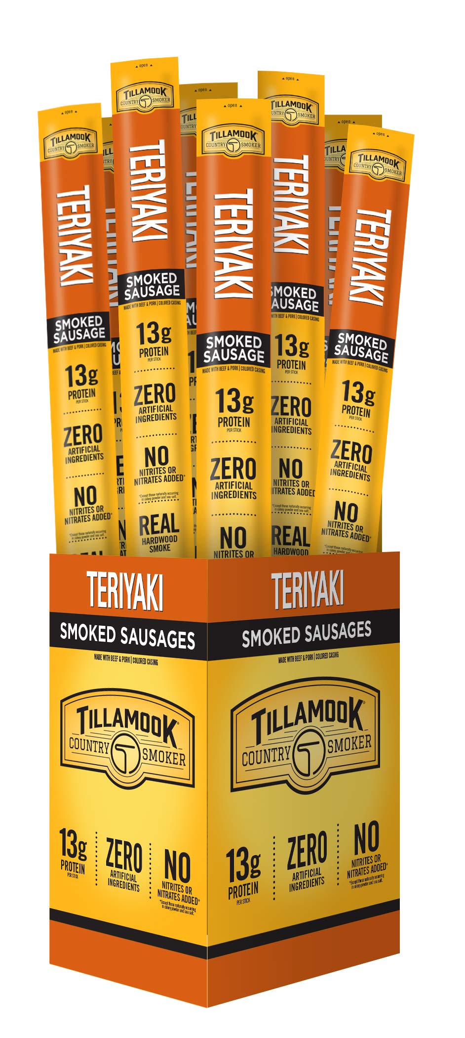 TILLAMOOK COUNTRY SMOKER Real Hardwood Smoked Sausages, Teriyaki, 1.44 Ounce, Pack of 24