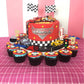 Gyufise 24Pcs Race Car Cupcake Toppers Glitter Traffic Light Wheel Trophy Flag Helmet Racing Car Cupcake Picks For Let'S Go Raci