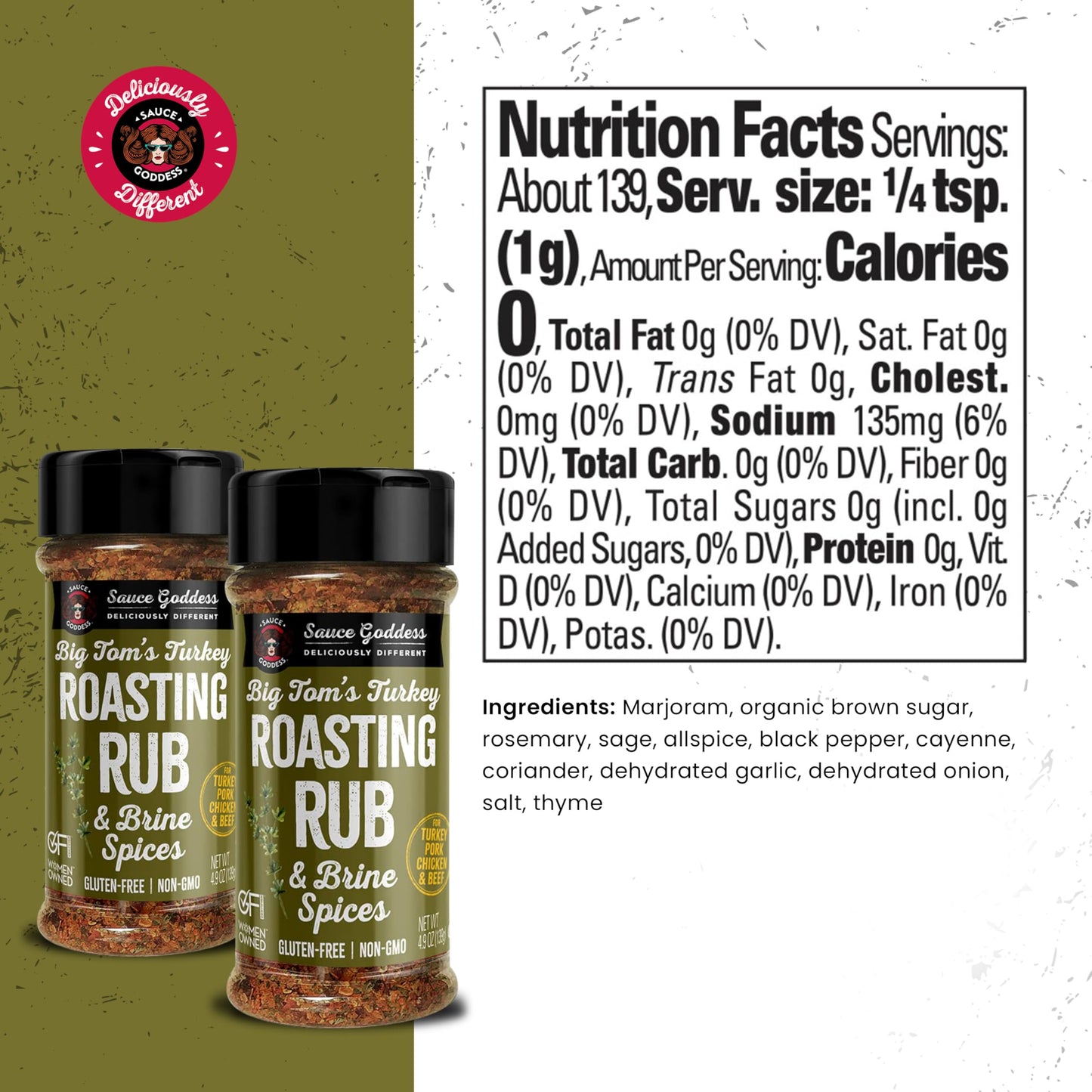 Sauce Goddess Big Tom's Turkey Roasting Rub and Brine Spices Shaker (2-Pack) - Gluten-Free, Seasonings and Spices for Cooking Tu