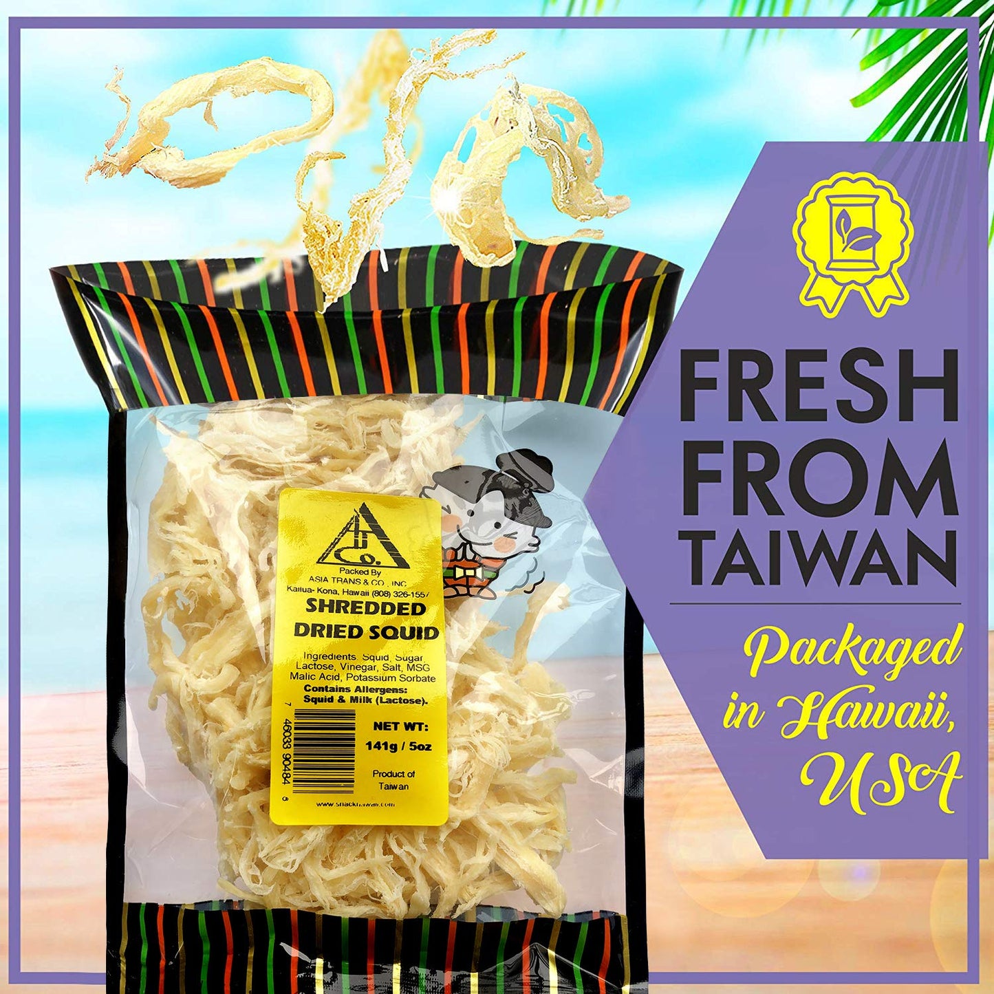 Asia Trans Saki Ika Dried Cuttlefish Snack | Hawaiian Seafood Jerky | High-Protein, Low-Fat, Low-Calorie (5 Oz.)