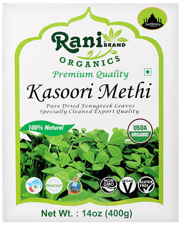 Rani Organic Fenugreek Leaves Dried (Kasoori Methi) 14oz (400g) ~ All Natural | Vegan | Gluten Friendly | NON-GMO | Indian Origi