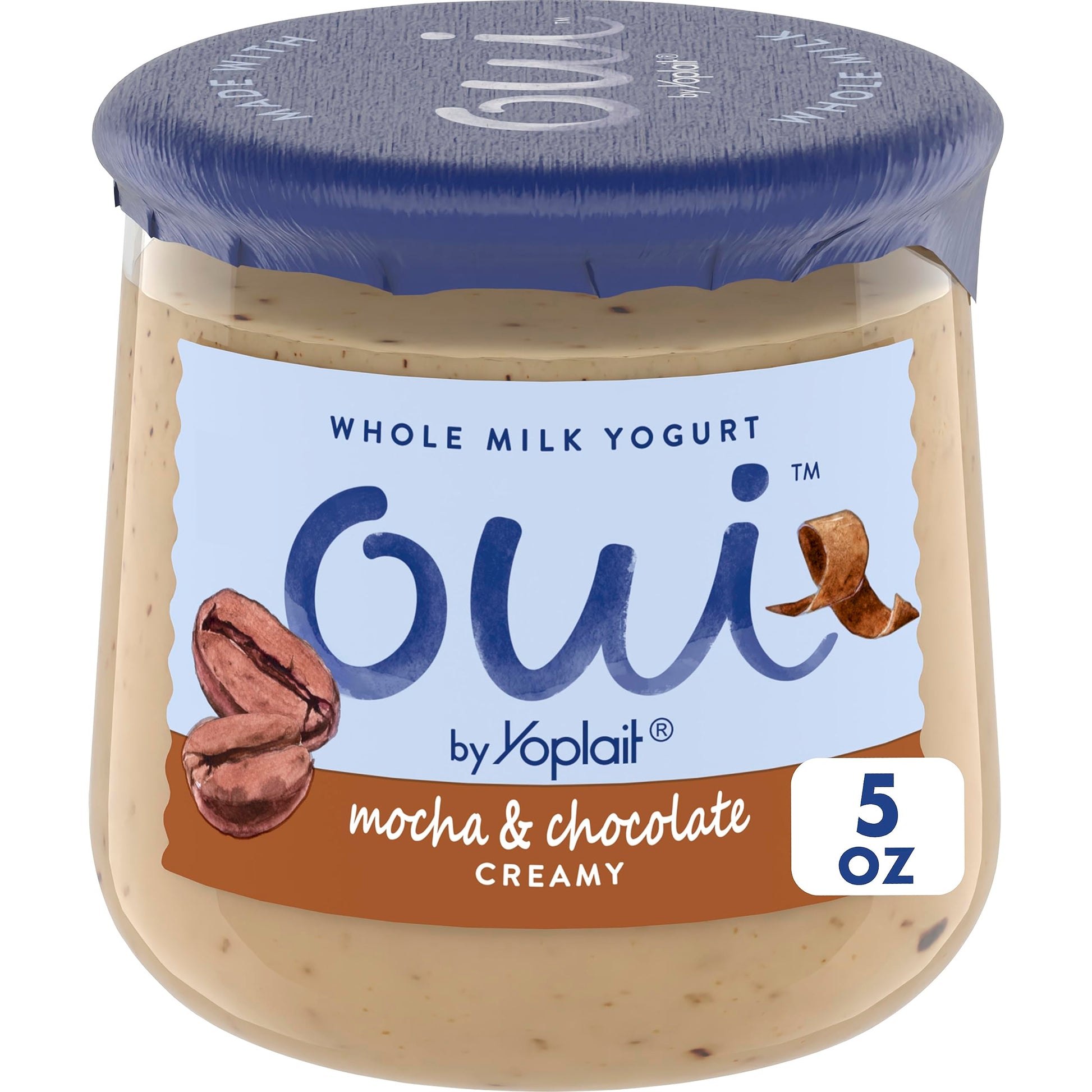 Oui by Yoplait Mocha & Chocolate Whole Milk Yogurt, French Style Yogurt Snack, 5 OZ Glass Yogurt Jar