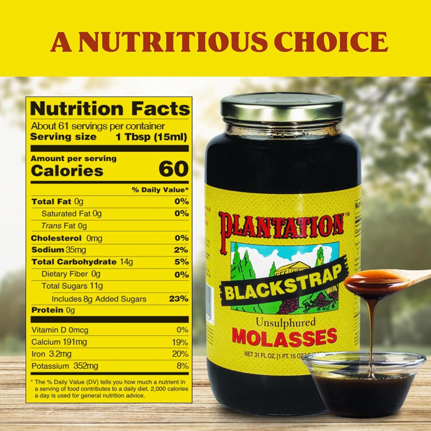 Plantation Blackstrap Molasses, Unsulfured, 31 oz
