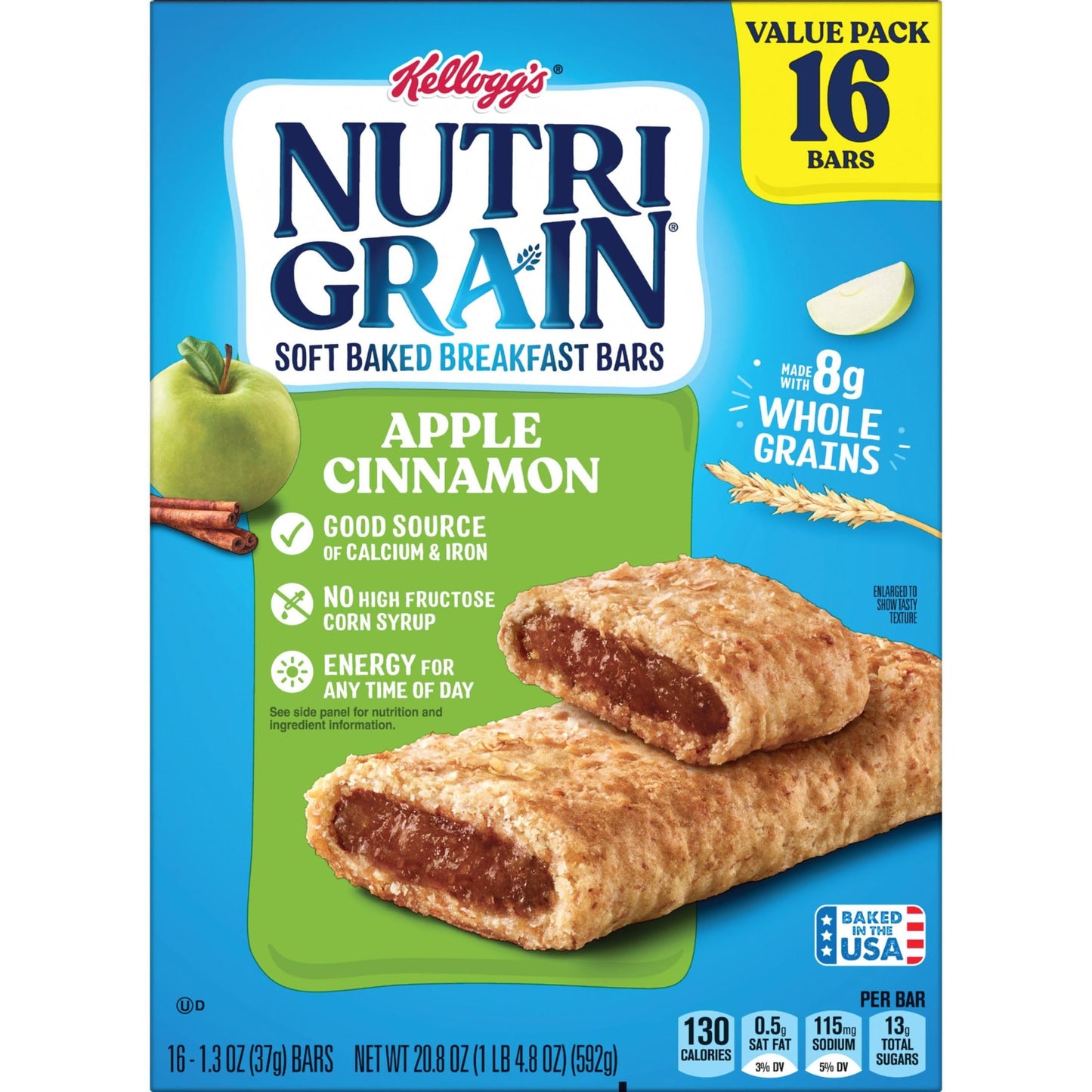 Nutri-Grain Breakfast Bars, Made with 10g Whole Grains, Snack Bars, Apple Cinnamon, 20.8oz Box (16 Count)
