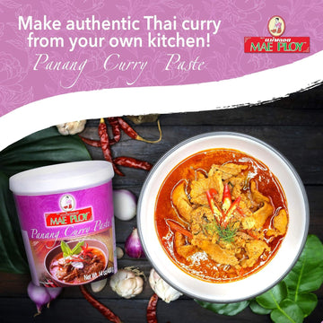 Mae Ploy Panang Curry Paste - Authentic Thai Flavor for Curries & Dishes, Aromatic Herbs & Spices, 14 oz Tub, No MSG