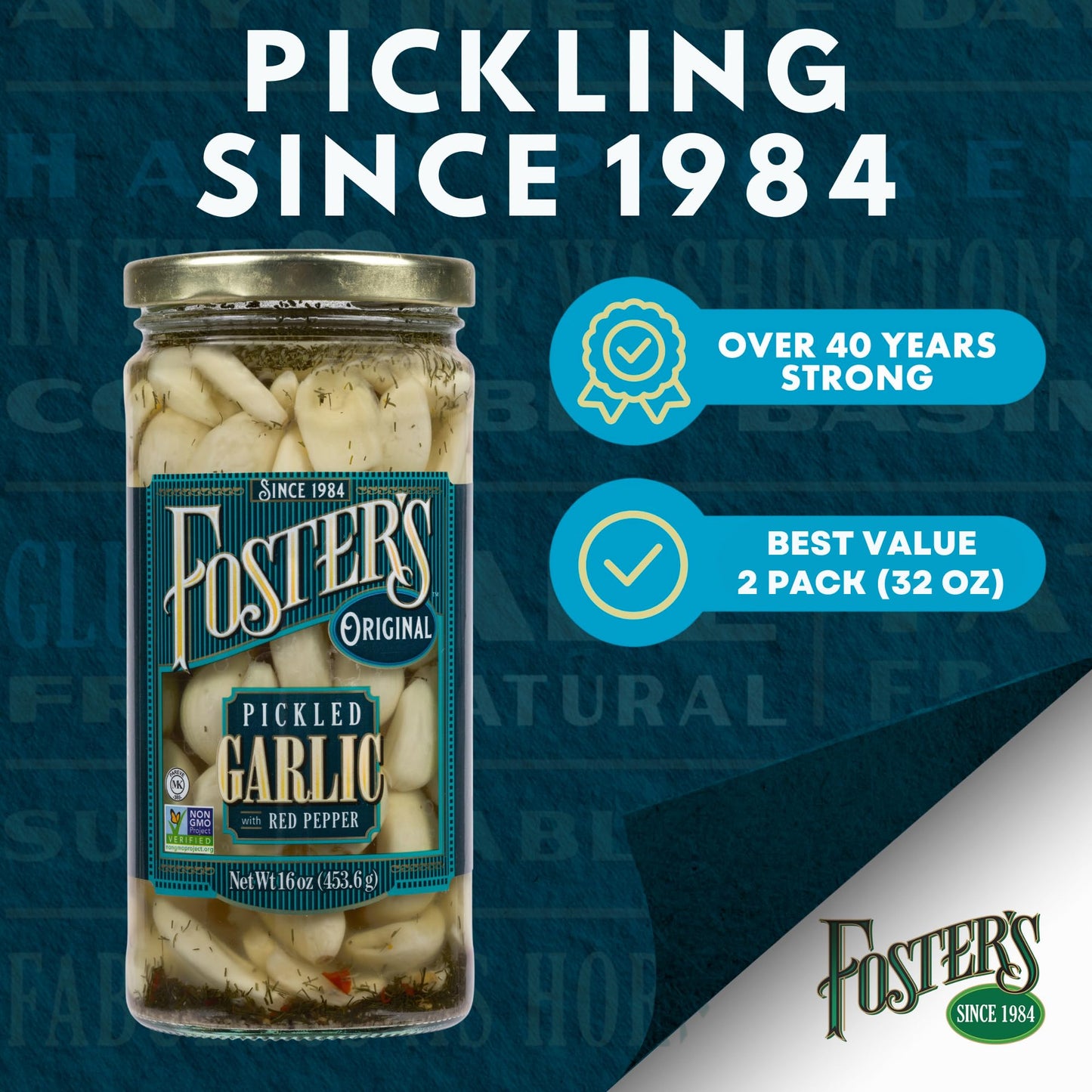 Foster'S Pickled Garlic Cloves- Original- 16Oz (2 Pack)- Pickled Garlic In A Jar With Red Pepper - Traditional Pickled Vegetable