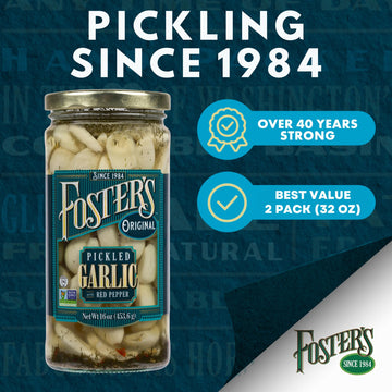 Foster'S Pickled Garlic Cloves- Original- 16Oz (2 Pack)- Pickled Garlic In A Jar With Red Pepper - Traditional Pickled Vegetable