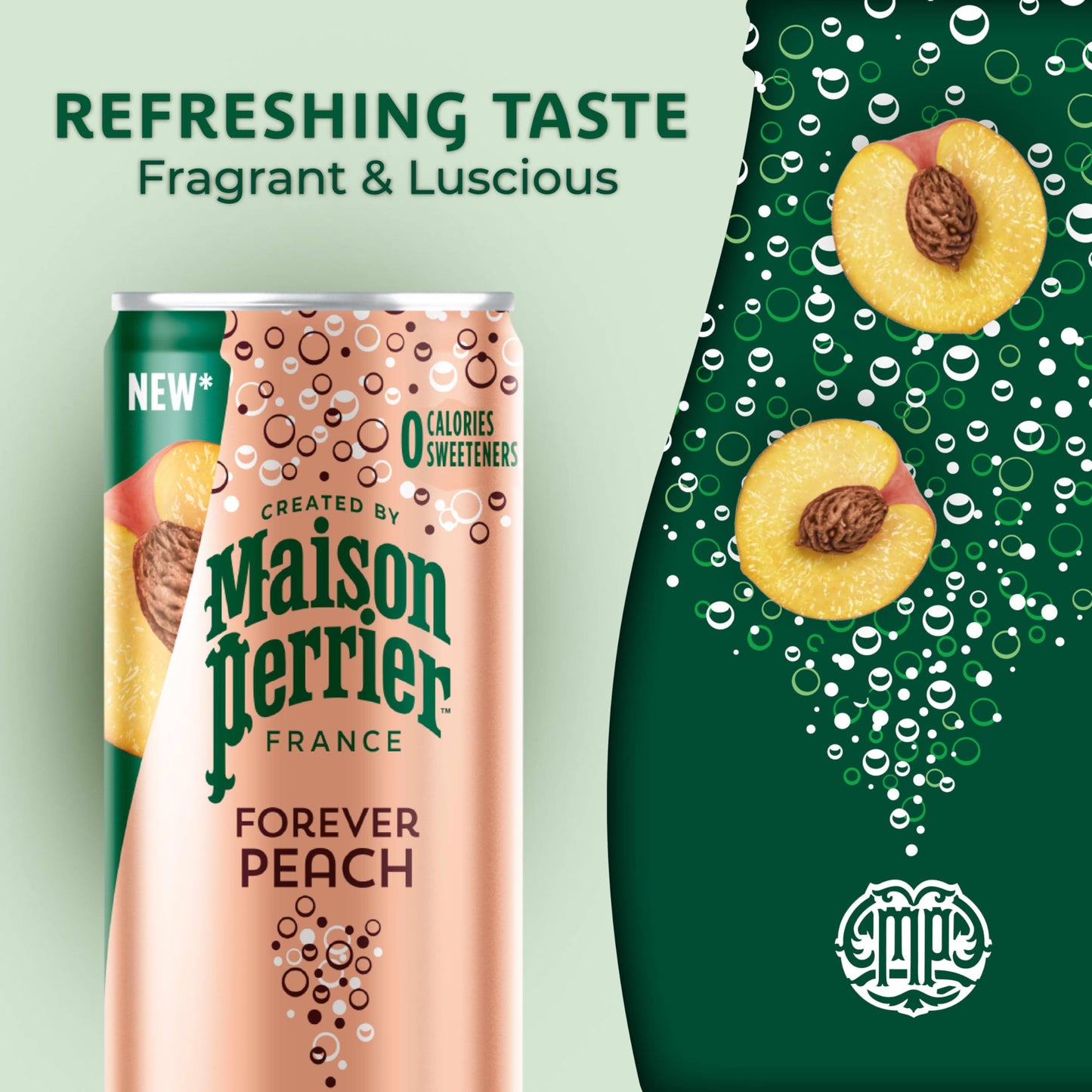 Maison Perrier Sparkling Water, Forever Peach Flavor, 11.15 Fl Oz Cans, Pack of 8, Model 074780194167
