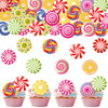 Fyeoxle 36PCS Edible Candyland Cupcake Toppers Wafer Paper Lollipop Garland Cupcake Decor Wafer Sheet Edible Candy Dessert Picks
