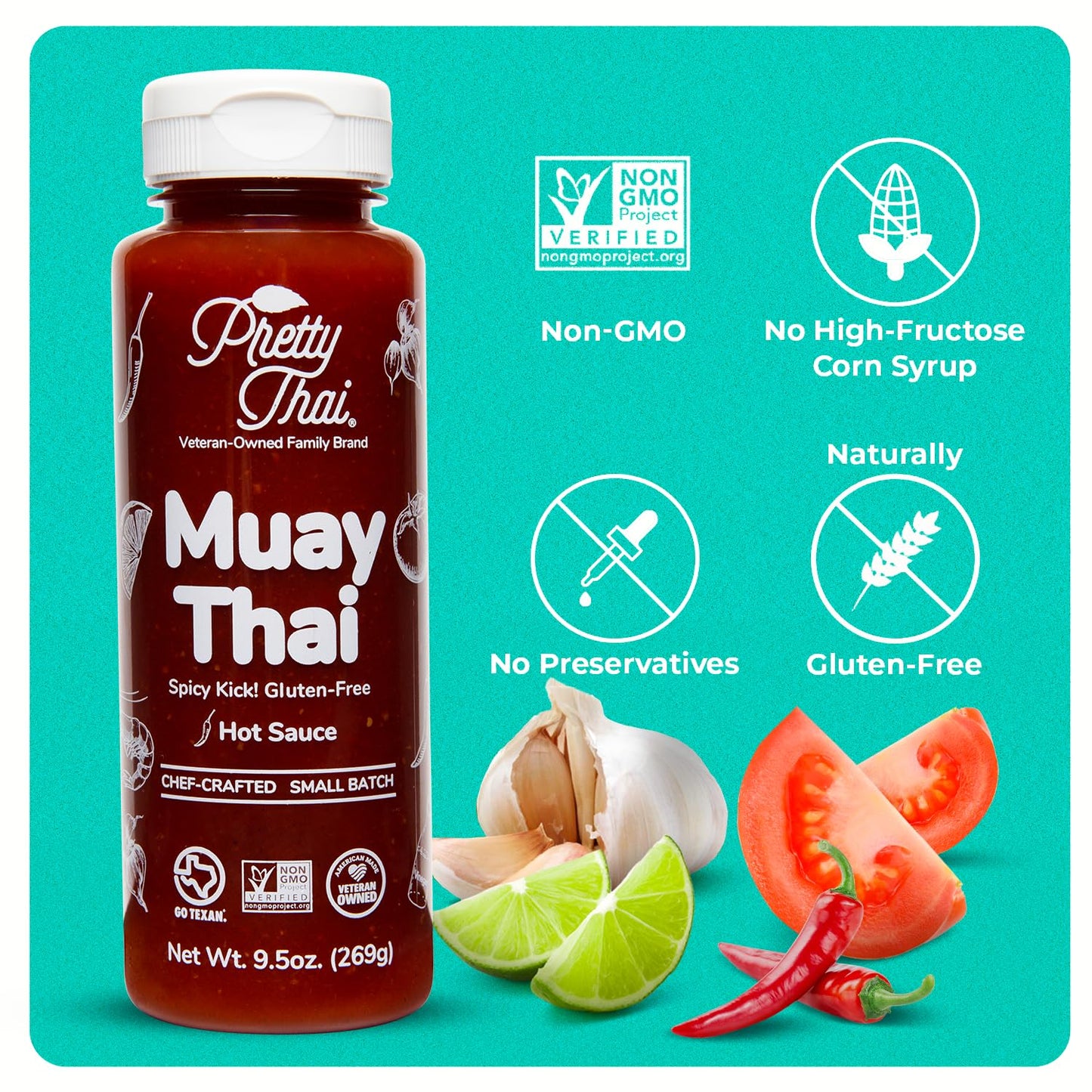 Pretty Thai Muay Thai Sauce, Gluten Free Certified Non-Gmo Authentic Stir Fry, Ramen & Dipping Sauce, 100% Natural Thai Chili Hot Sauce Condiment & Rice Seasoning