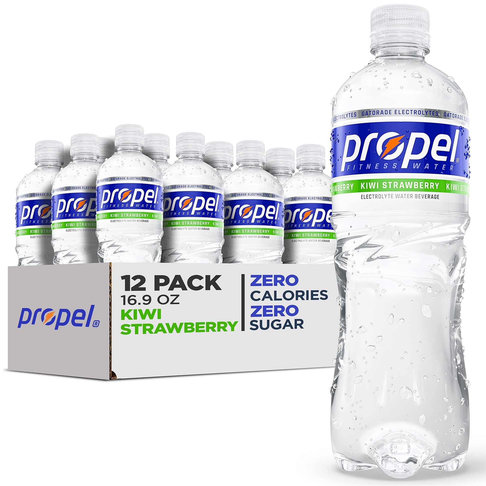 Propel, Kiwi Strawberry, Zero Calorie Sports Drinking Water with Electrolytes and Vitamins C&E, 16.9 Fl Oz (Pack of 12) - Packag