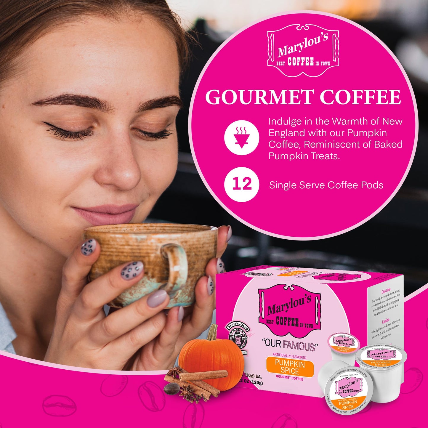 Marylous Pumpkin Spice Gourmet Coffee Pods - Compatible with Keurig malt-inspired - 12 Count