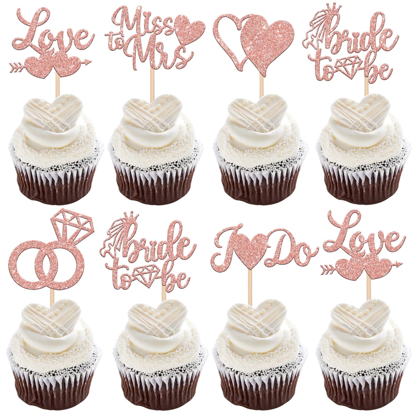 36 Pack Bridal Shower Cupcake Toppers Glitter Diamond Ring, Love I Do Cupcake Picks Miss To Mrs Bridal Shower Wedding Engagement Bachelorette Party Cake Decorations Supplies Rose Gold