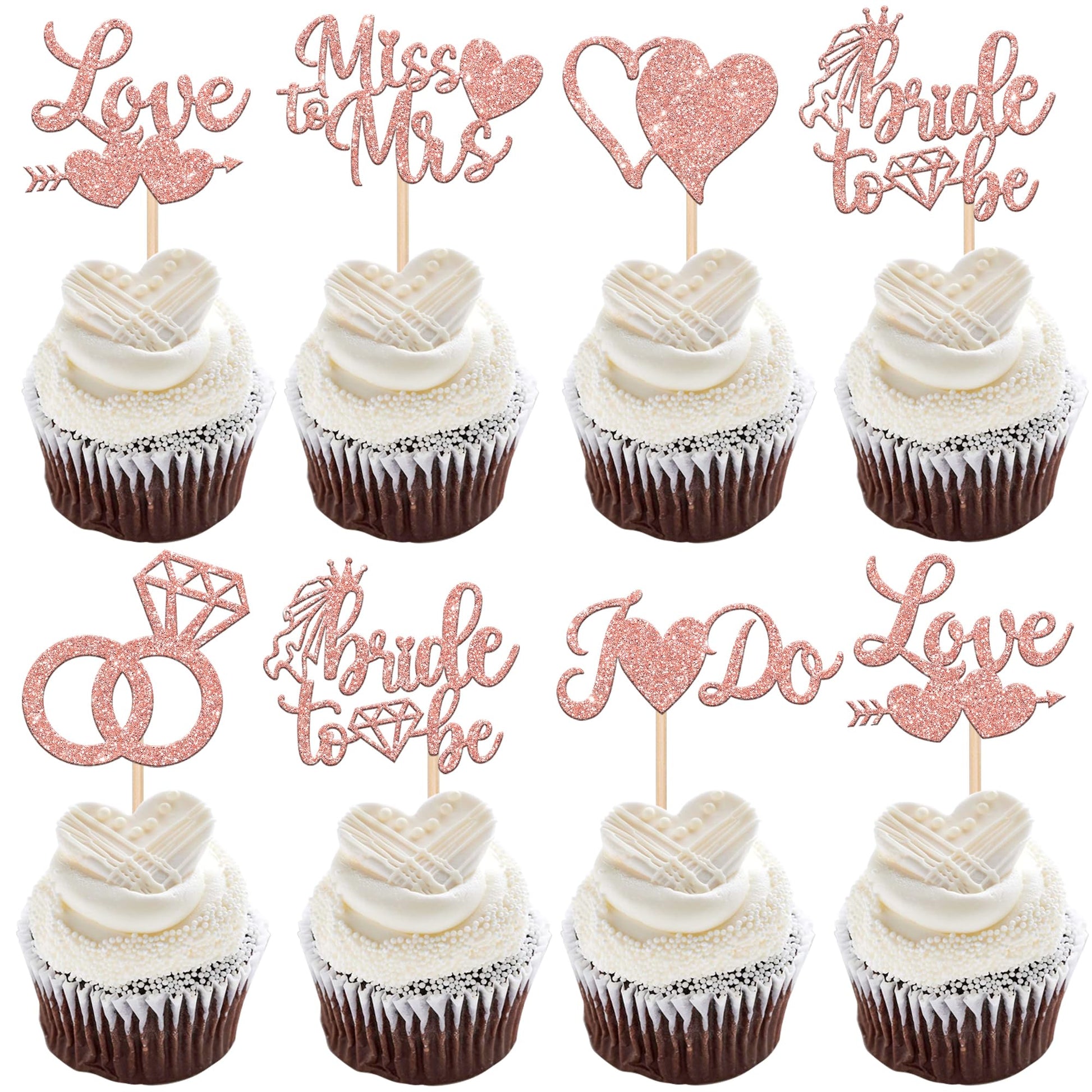 36 Pack Bridal Shower Cupcake Toppers Glitter Diamond Ring, Love I Do Cupcake Picks Miss To Mrs Bridal Shower Wedding Engagement Bachelorette Party Cake Decorations Supplies Rose Gold