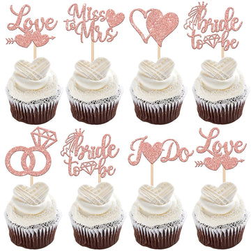 36 Pack Bridal Shower Cupcake Toppers Glitter Diamond Ring, Love I Do Cupcake Picks Miss To Mrs Bridal Shower Wedding Engagement Bachelorette Party Cake Decorations Supplies Rose Gold