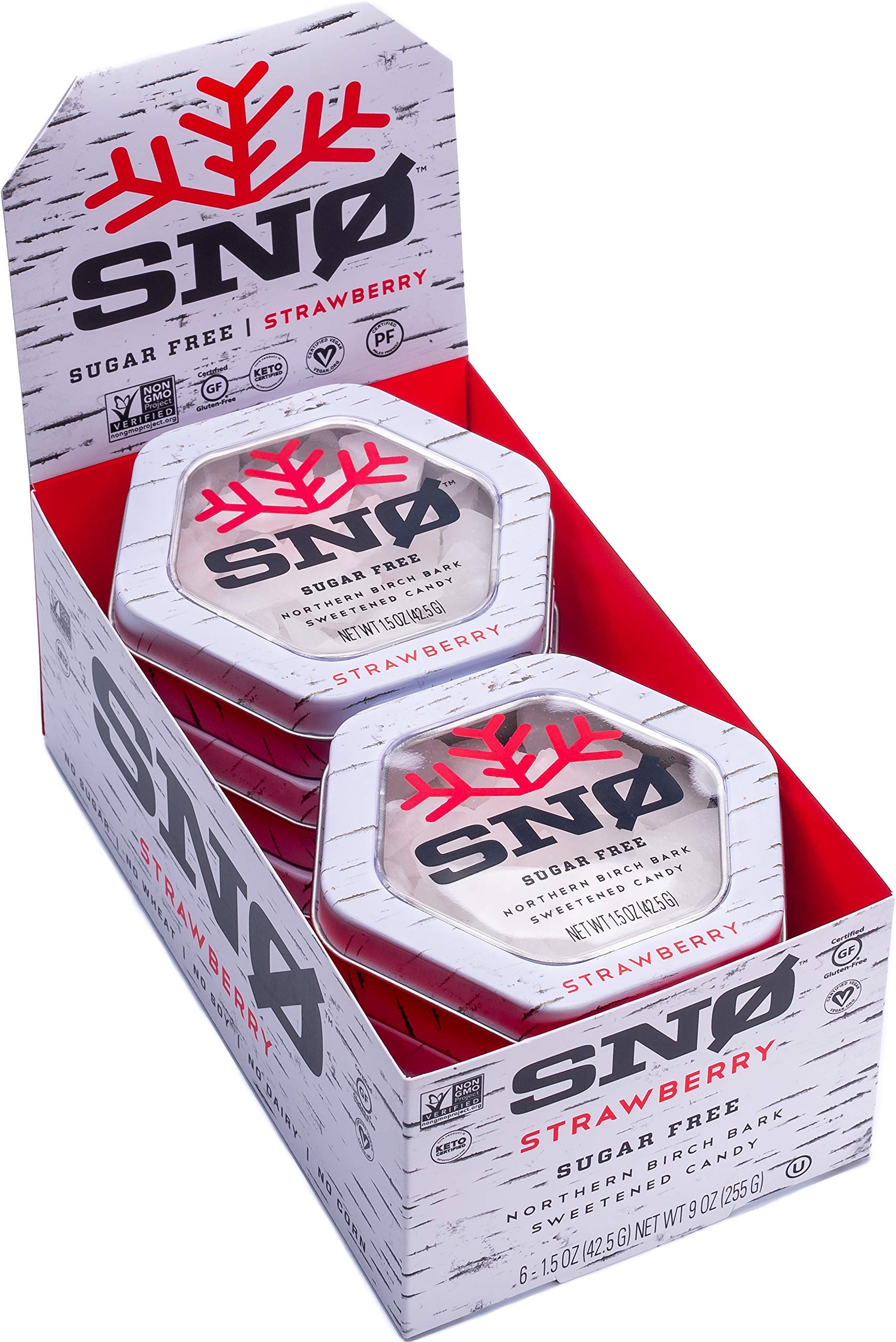 Strawberry Xylitol Candy Chips (6-Pack) - SN 1.5oz Tins - Handcrafted w/ONLY 2 Ingredients | Diabetic-friendly, Non-GMO, Vegan, 
