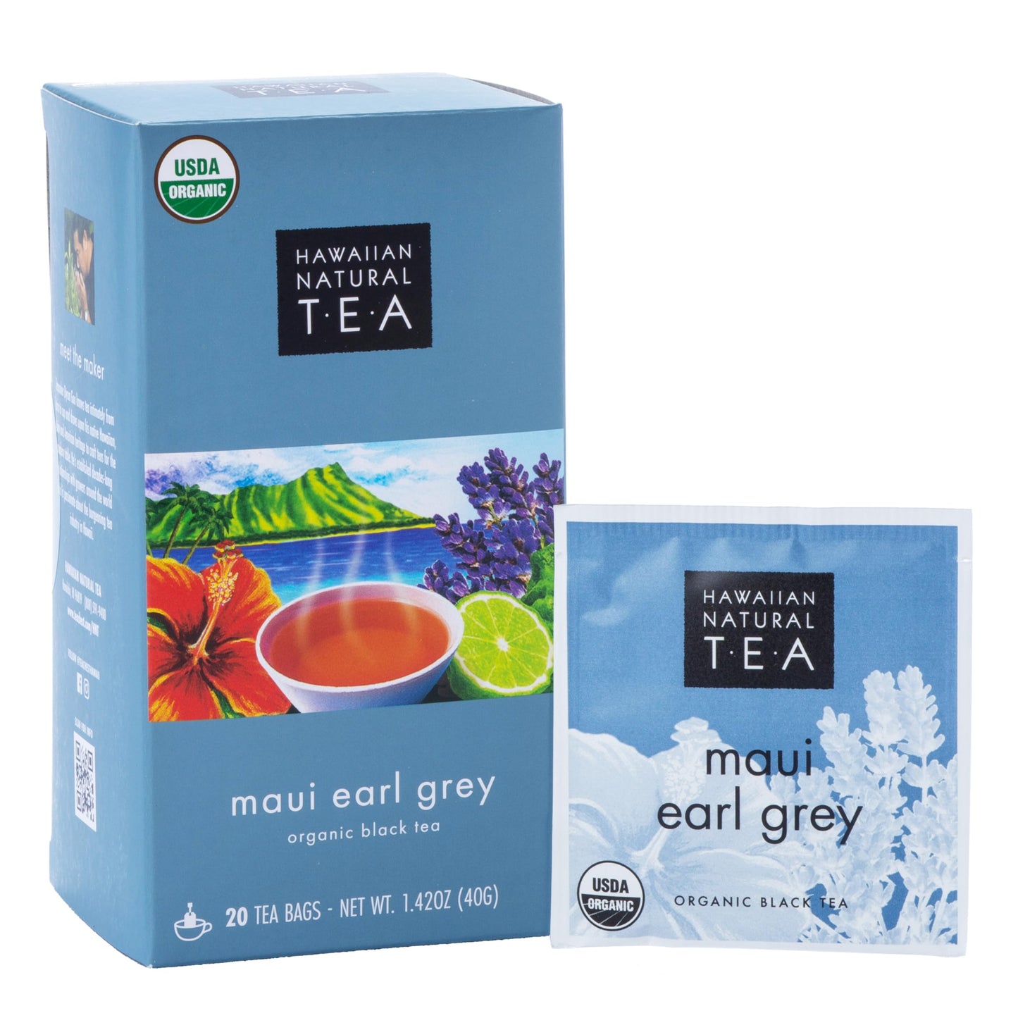 HAWAIIAN NATURAL T·E·A Organic Maui Lavender Earl Grey Tea Bags - Premium Black Tea, Antioxidant Rich, 20 Count