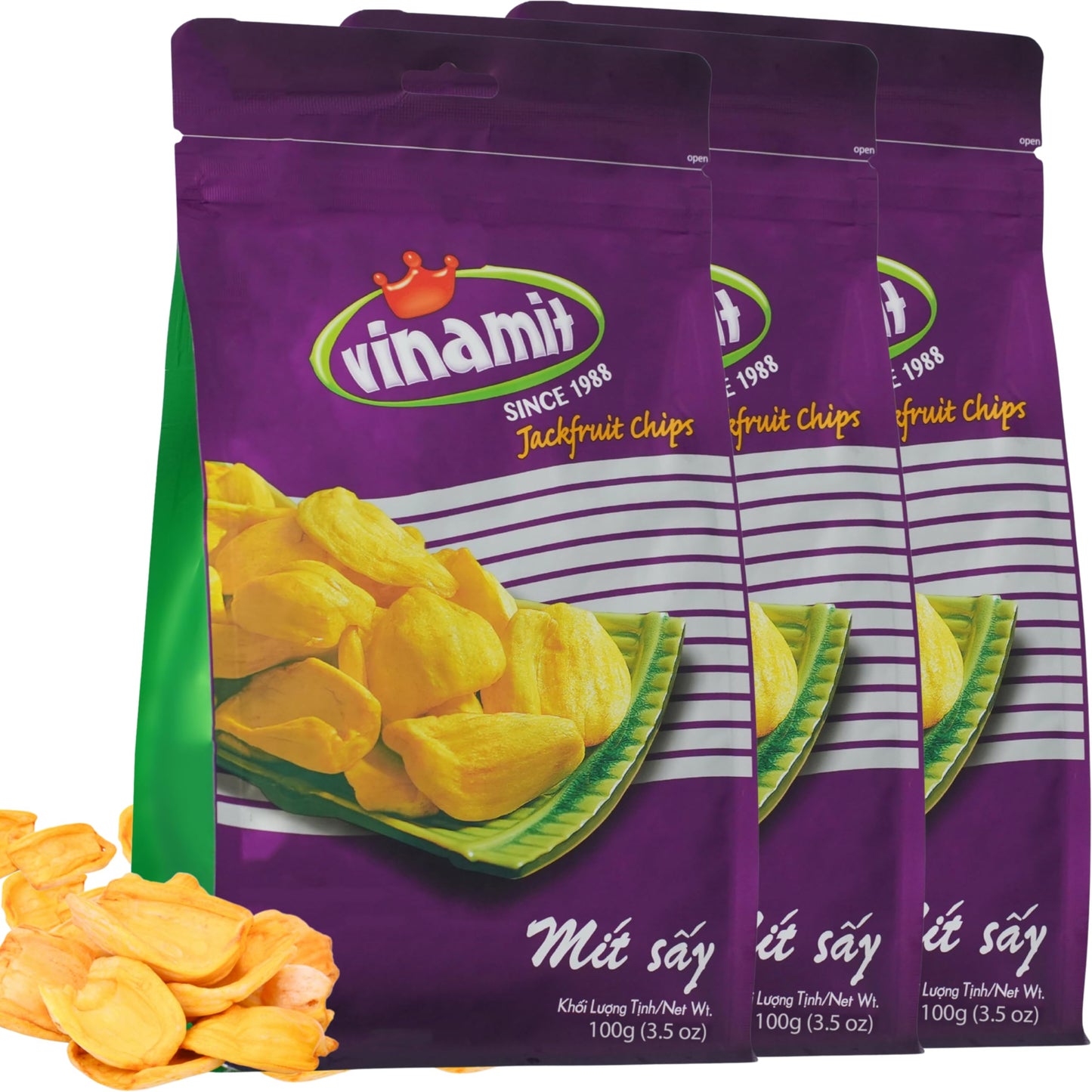 Vinamit Dried Jackfruit Chips | Gluten-Free, Vegan, Non-GMO | 3.5 oz Bag | Pack of 3 | Naturally Sweet & Crispy Snack
