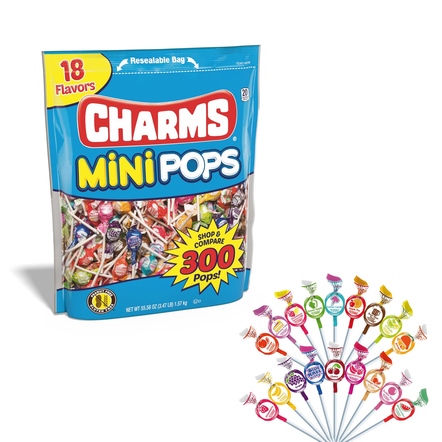 Tootsie Roll Charms Mini Pops - 4.5 lb Fruity Hard Candy Lollipops, 400 Count, Assorted Flavors, Gluten-Free