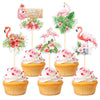 30 PCS Flamingo Cupcake Toppers Double Sided Flower Tropical Aloha Luau Picks Hello Summer Cake Decorations for Hawaii Theme Bab