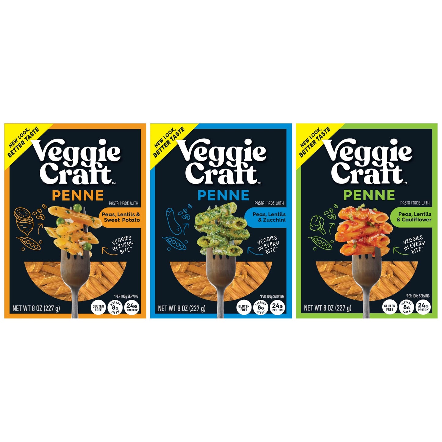 Veggiecraft Farms Variety Pack Penne Pasta - NEW BETTER TASTE - Gluten Free Pasta, Plant Based Penne Pasta, Sweet Potato, Caulif
