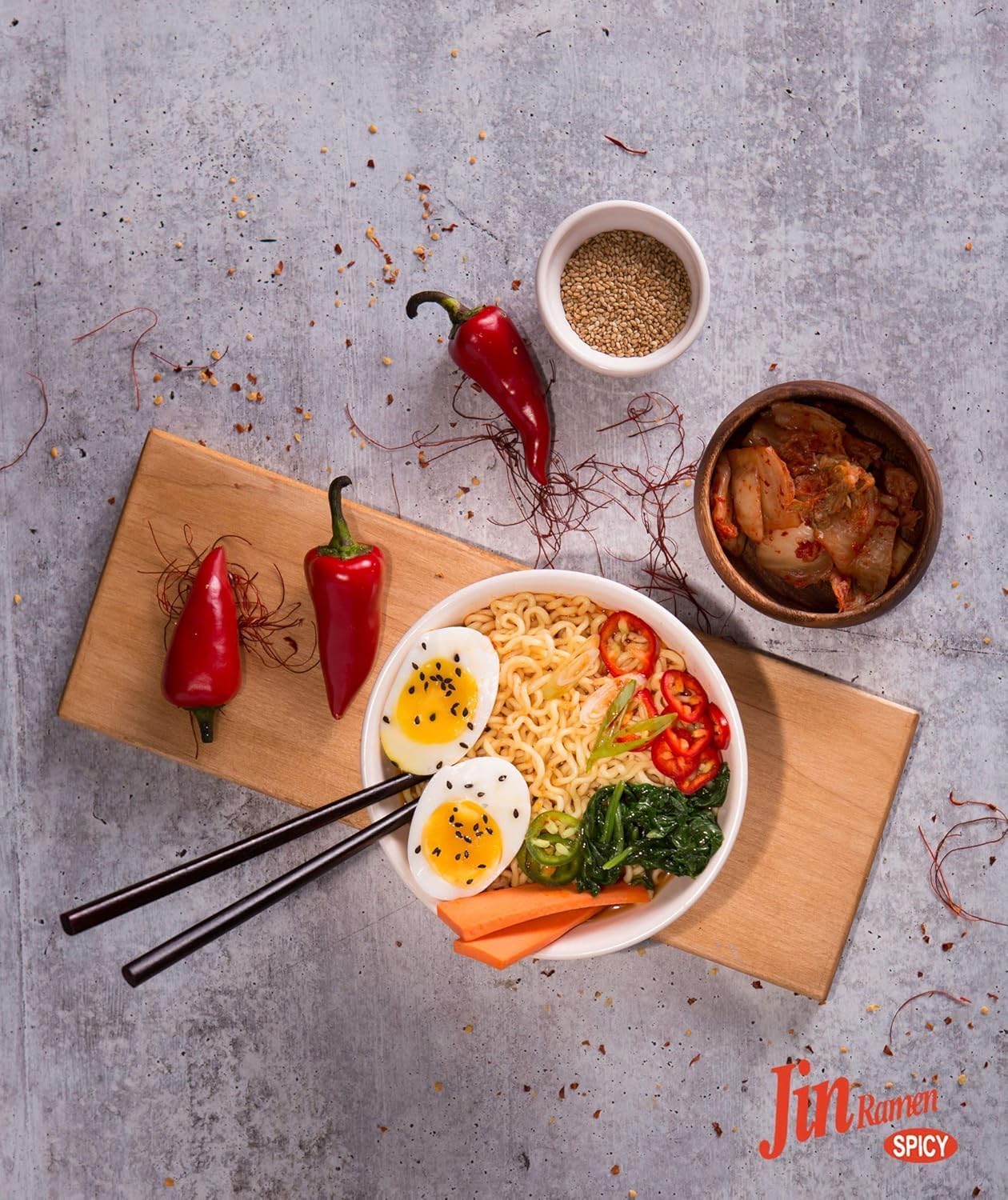 OTTOGI Jin Ramen Spicy Flavor Instant Noodles, 4.23 oz (Pack of 18) - Authentic Korean, Rich Broth, Quick Meal